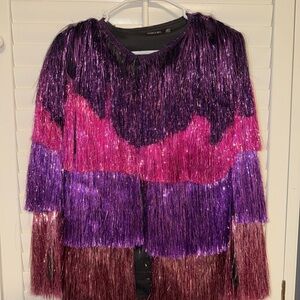 Nasty Gal Purple and Pink Fringe Jacket